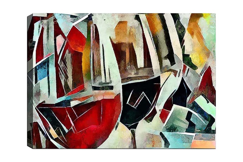 Lærred 70x100 cm - Abstrakt komposition af vinglas i forskellige former og farver, Rød / Sort / Blå