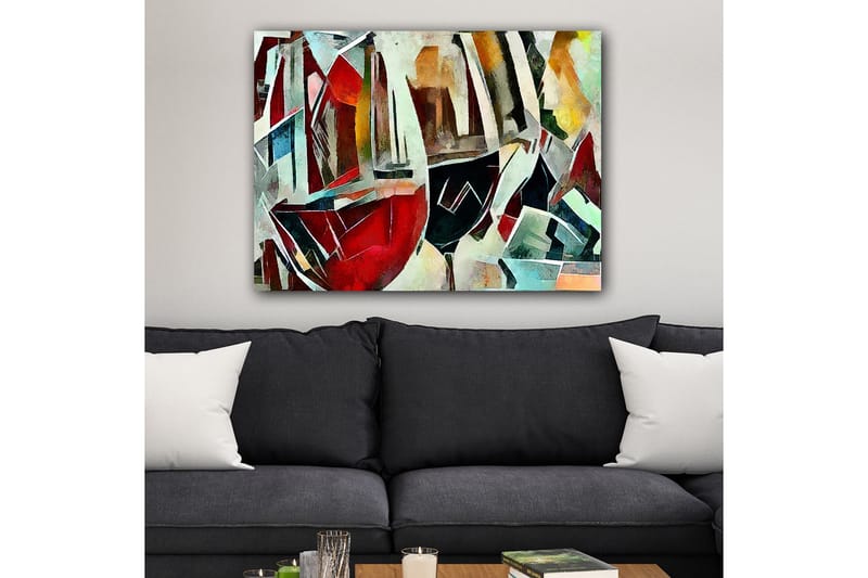 Lærred 70x100 cm - Abstrakt komposition af vinglas i forskellige former og farver - Rød / Sort / Blå - Boligtilbehør - Billeder & kunst - Billeder på lærred