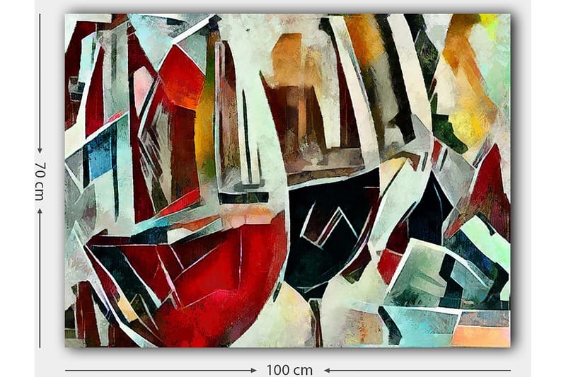 Lærred 70x100 cm - Abstrakt komposition af vinglas i forskellige former og farver - Rød / Sort / Blå - Boligtilbehør - Billeder & kunst - Billeder på lærred