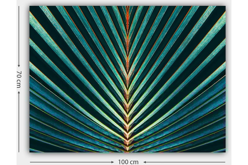 Lærred 70x100 cm - Abstrakt komposition af palmeblade med klare linjer og symmetri - Mørkegrøn / Turkis / Orange - Boligtilbehør - Billeder & kunst - Billeder på lærred