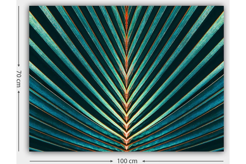 Lærred 70x100 cm - Abstrakt komposition af palmeblade med klare linjer og symmetri - Mørkegrøn / Turkis / Orange - Boligtilbehør - Billeder & kunst - Billeder på lærred