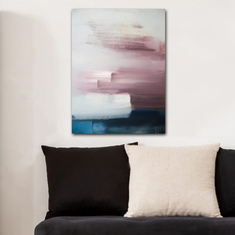 Lærred 70x100 cm - Abstrakt komposition med bløde farveovergange i lyserøde og blå nuancer - Lyserød / Blå / Hvid - Boligtilbehør - Billeder & kunst - Billeder på lærred