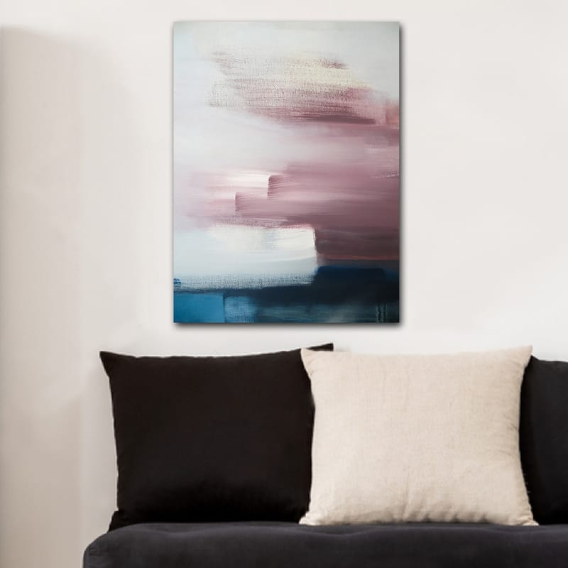 Lærred 70x100 cm - Abstrakt komposition med bløde farveovergange i lyserøde og blå nuancer - Lyserød / Blå / Hvid - Boligtilbehør - Billeder & kunst - Billeder på lærred