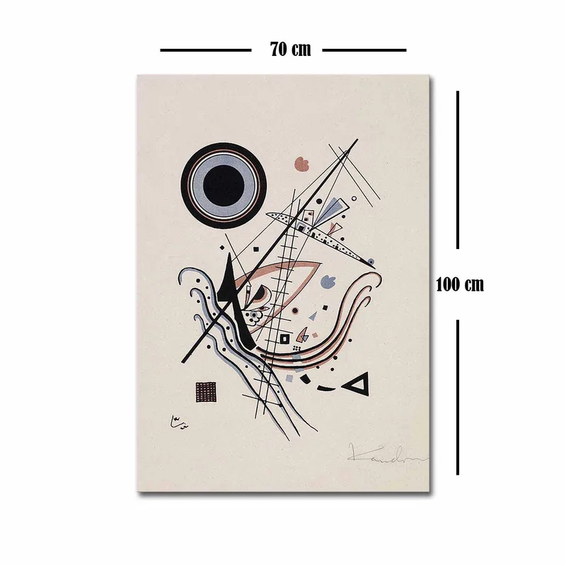 Lærred 70x100 cm - Abstrakt komposition med cirkler og linjer i harmonisk balance - Sort / Rød / Blå - Boligtilbehør - Billeder & kunst - Billeder på lærred