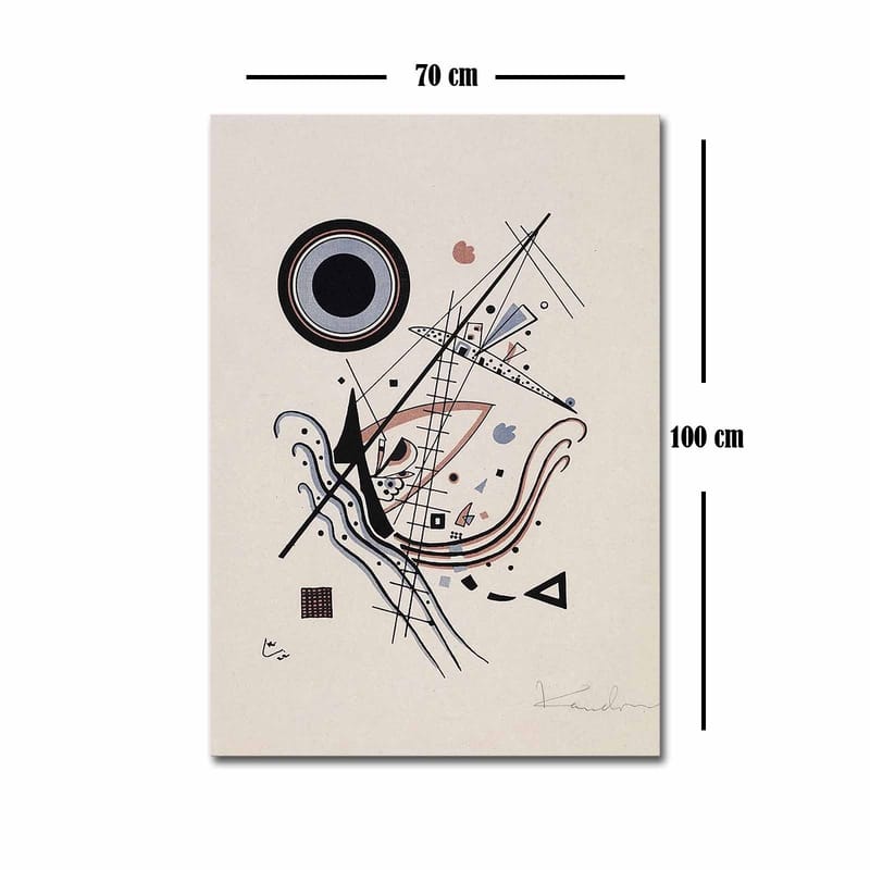 Lærred 70x100 cm - Abstrakt komposition med cirkler og linjer i harmonisk balance - Sort / Rød / Blå - Boligtilbehør - Billeder & kunst - Billeder på lærred