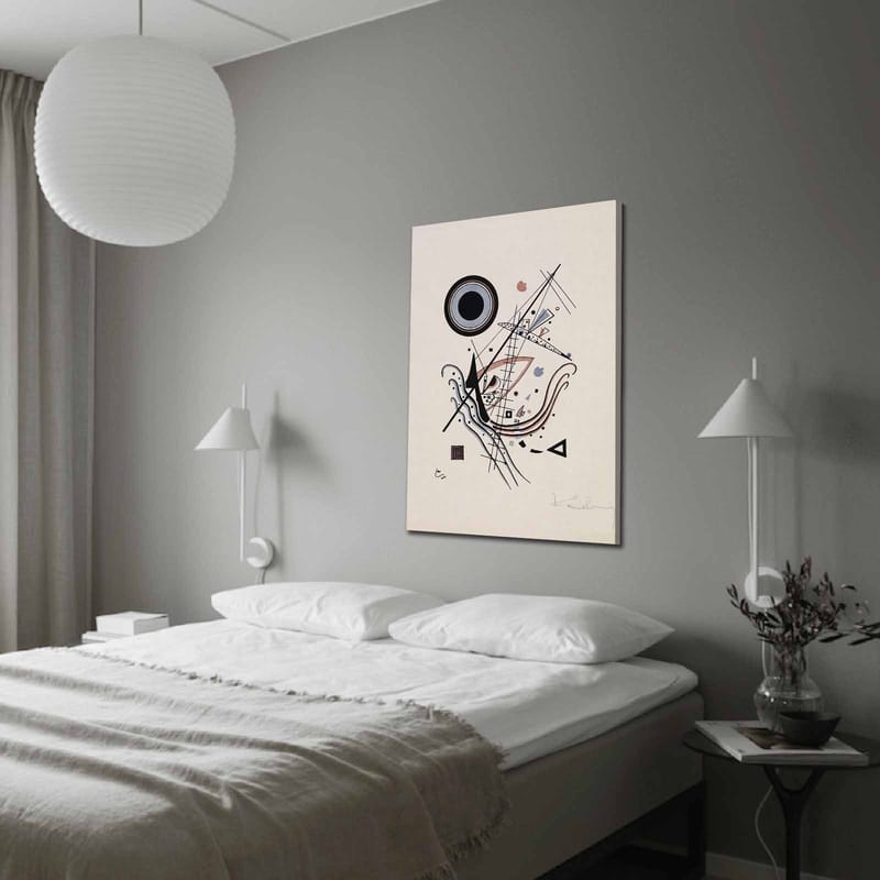 Lærred 70x100 cm - Abstrakt komposition med cirkler og linjer i harmonisk balance, Sort / Rød / Blå