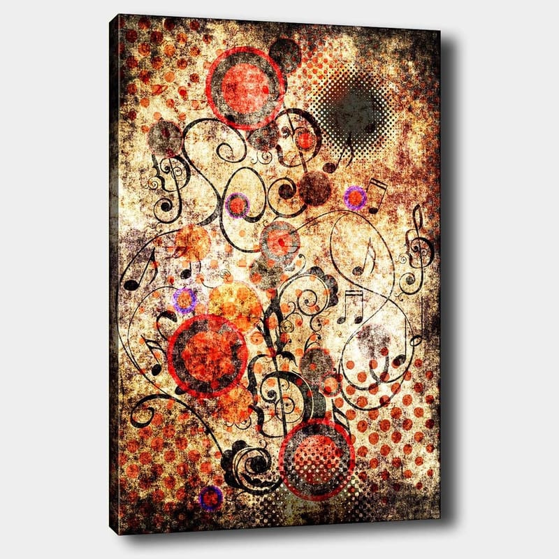 Lærred 70x100 cm - Abstrakt komposition med cirkler og sorte linjer i en dynamisk og legende stil - Rød / Sort / Beige - Boligtilbehør - Billeder & kunst - Billeder på lærred