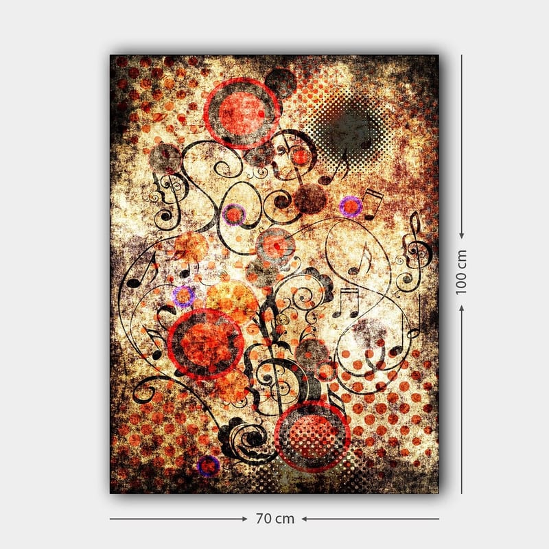 Lærred 70x100 cm - Abstrakt komposition med cirkler og sorte linjer i en dynamisk og legende stil - Rød / Sort / Beige - Boligtilbehør - Billeder & kunst - Billeder på lærred