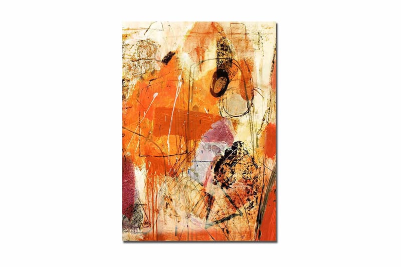 Lærred 70x100 cm - Abstrakt komposition med dominerende orange og røde toner, der skaber en energisk følelse, Orange / Rød / Lys beige