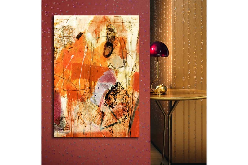 Lærred 70x100 cm - Abstrakt komposition med dominerende orange og røde toner, der skaber en energisk følelse - Orange / Rød / Lys beige - Boligtilbehør - Billeder & kunst - Billeder på lærred