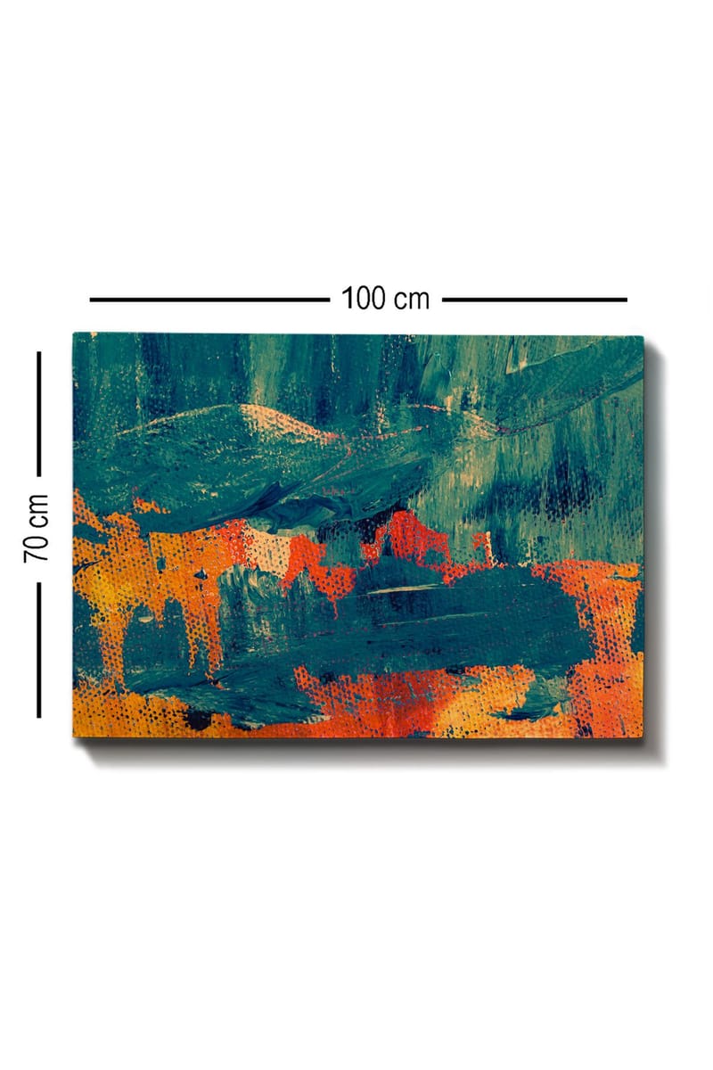 Lærred 70x100 cm - Abstrakt komposition med dybgrønne og varme orange toner - Mørkegrøn / Orange - Boligtilbehør - Billeder & kunst - Billeder på lærred