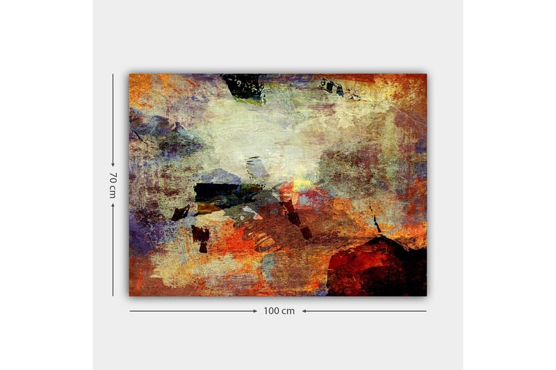 Lærred 70x100 cm - Abstrakt komposition med dynamiske farvefelter, der skaber en følelse af bevægelse og dybde - Rød / Orange / Grøn - Boligtilbehør - Billeder & kunst - Billeder på lærred