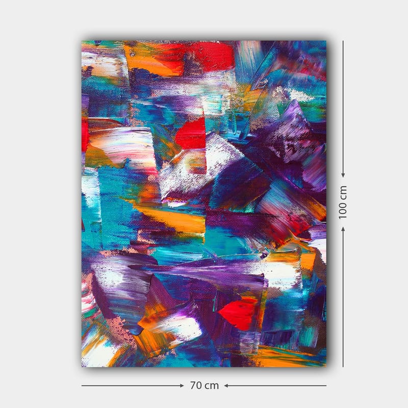 Lærred 70x100 cm - Abstrakt komposition med dynamiske farvefelter og teksturer - Turkis / Lilla / Rød - Boligtilbehør - Billeder & kunst - Billeder på lærred