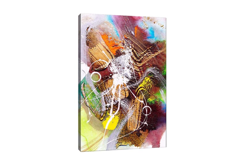Lærred 70x100 cm - Abstrakt komposition med dynamiske former og farver, der skaber en følelse af bevægelse, Guld / Grøn / Rød