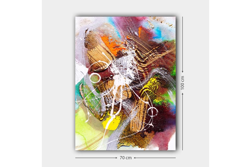 Lærred 70x100 cm - Abstrakt komposition med dynamiske former og farver, der skaber en følelse af bevægelse - Guld / Grøn / Rød - Boligtilbehør - Billeder & kunst - Billeder på lærred