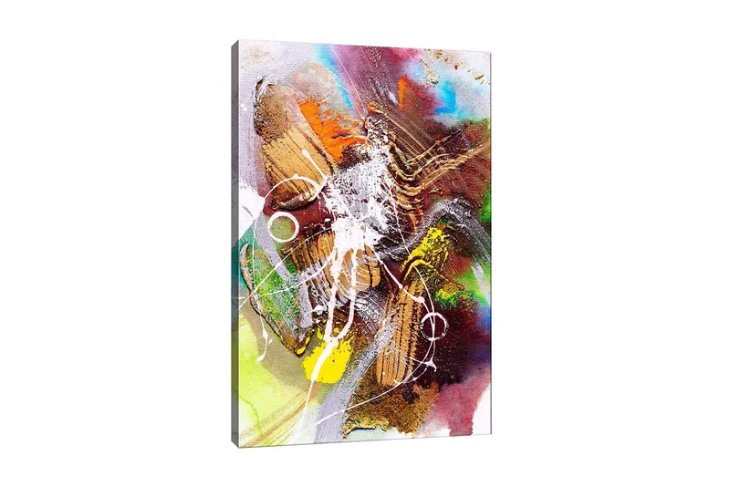 Lærred 70x100 cm - Abstrakt komposition med dynamiske former og farver, der skaber en følelse af bevægelse, Guld / Grøn / Rød