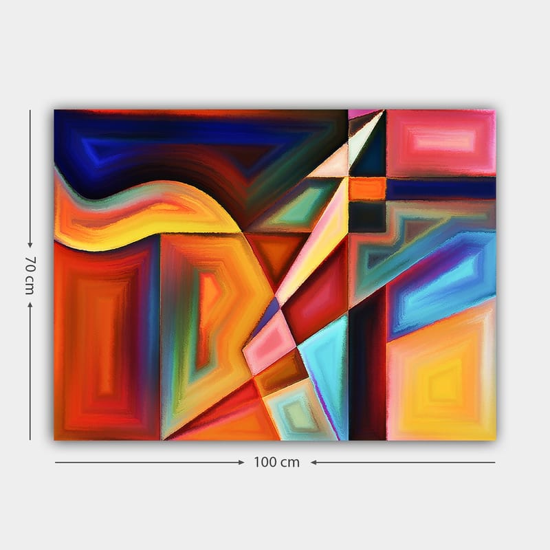 Lærred 70x100 cm - Abstrakt komposition med dynamiske former og farver, der skaber en følelse af bevægelse - Mørkeblå / Orange / Rød - Boligtilbehør - Billeder & kunst - Billeder på lærred