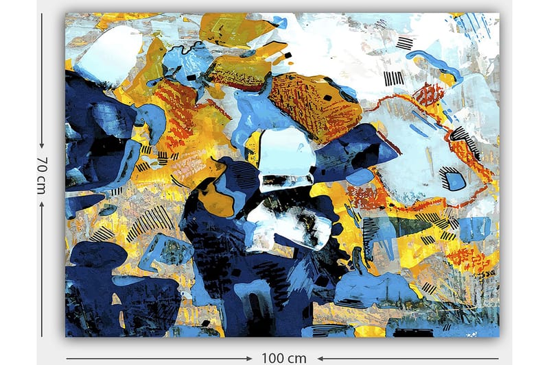 Lærred 70x100 cm - Abstrakt komposition med dynamiske former og farver, der skaber en livlig følelse - Mørkeblå / Lyseblå / Gul - Boligtilbehør - Billeder & kunst - Billeder på lærred
