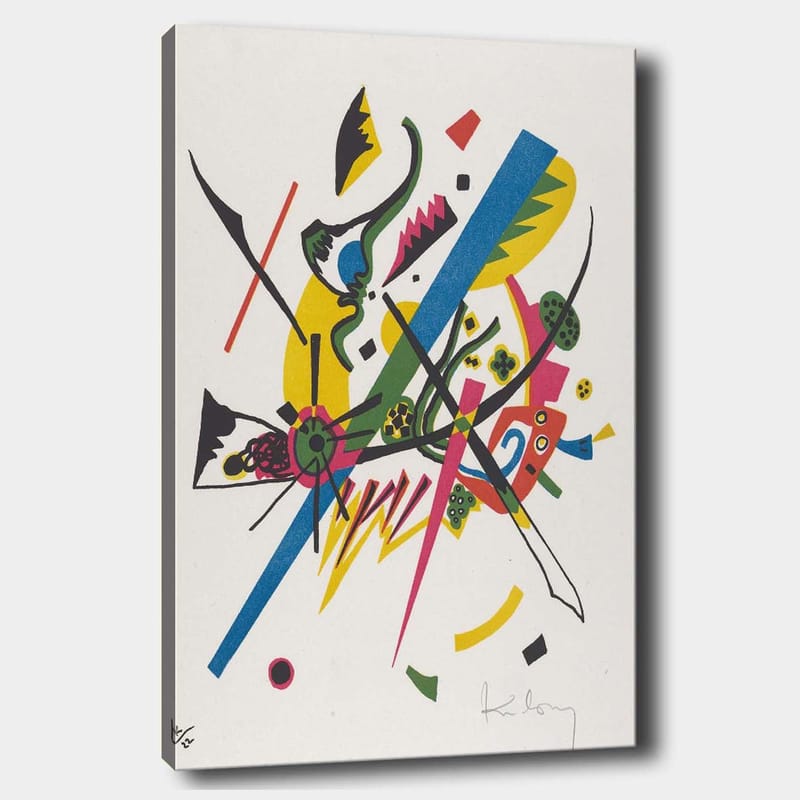 Lærred 70x100 cm - Abstrakt komposition med dynamiske linjer og former, der skaber en følelse af bevægelse, Grøn / Blå / Gul