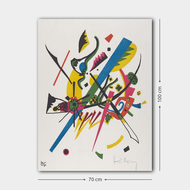 Lærred 70x100 cm - Abstrakt komposition med dynamiske linjer og former, der skaber en følelse af bevægelse - Grøn / Blå / Gul - Boligtilbehør - Billeder & kunst - Billeder på lærred