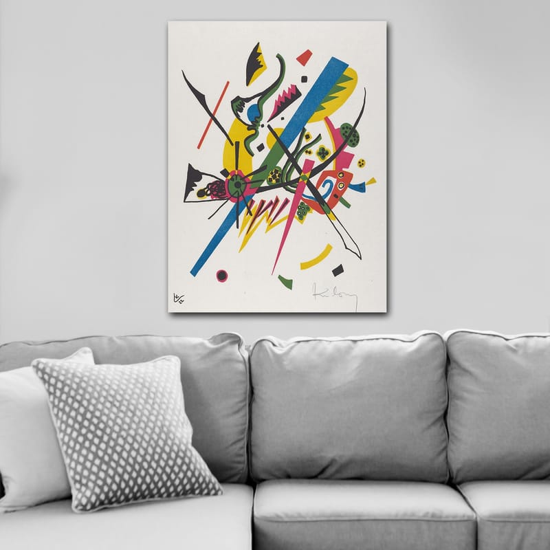 Lærred 70x100 cm - Abstrakt komposition med dynamiske linjer og former, der skaber en følelse af bevægelse - Grøn / Blå / Gul - Boligtilbehør - Billeder & kunst - Billeder på lærred