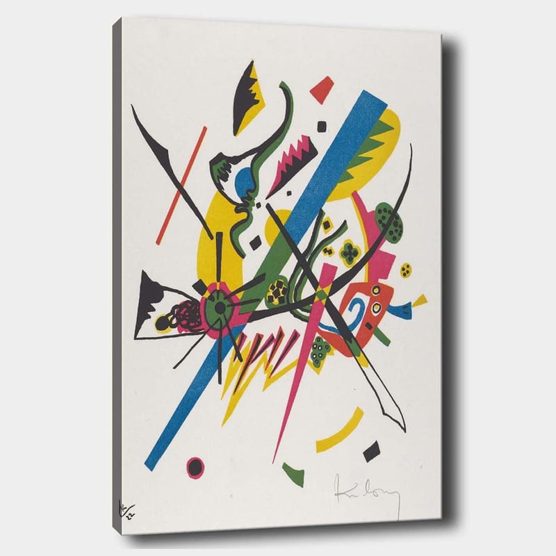 Lærred 70x100 cm - Abstrakt komposition med dynamiske linjer og former, der skaber en følelse af bevægelse, Grøn / Blå / Gul