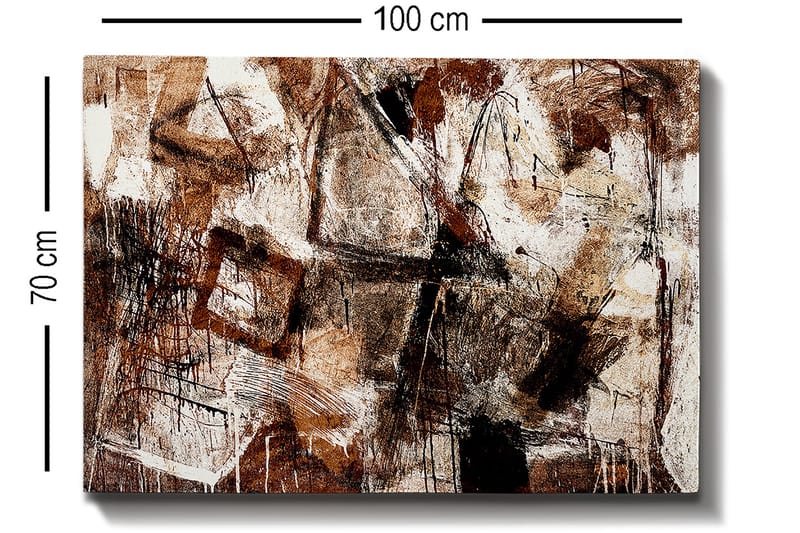 Lærred 70x100 cm - Abstrakt komposition med elementer af geometriske former og linjer - Mørkebrun / Beige / Hvid - Boligtilbehør - Billeder & kunst - Billeder på lærred