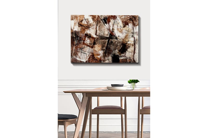 Lærred 70x100 cm - Abstrakt komposition med elementer af geometriske former og linjer - Mørkebrun / Beige / Hvid - Boligtilbehør - Billeder & kunst - Billeder på lærred
