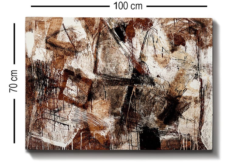 Lærred 70x100 cm - Abstrakt komposition med elementer af geometriske former og linjer - Mørkebrun / Beige / Hvid - Boligtilbehør - Billeder & kunst - Billeder på lærred