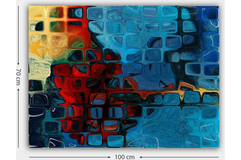 Lærred 70x100 cm - Abstrakt komposition med farverige firkanter i blåt og rødt - Blå / Rød / Orange - Boligtilbehør - Billeder & kunst - Billeder på lærred