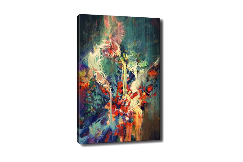 Lærred 70x100 cm - Abstrakt komposition med farverige former og dynamiske linjer, Rød / Grøn / Blå