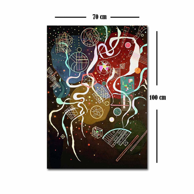 Lærred 70x100 cm - Abstrakt komposition med farverige former og linjer, der skaber en dynamisk bevægelse - Rød / Grøn / Blå - Boligtilbehør - Billeder & kunst - Billeder på lærred