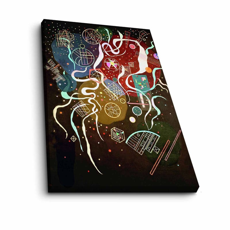 Lærred 70x100 cm - Abstrakt komposition med farverige former og linjer, der skaber en dynamisk bevægelse - Rød / Grøn / Blå - Boligtilbehør - Billeder & kunst - Billeder på lærred