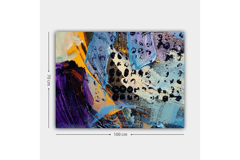 Lærred 70x100 cm - Abstrakt komposition med farverige former og teksturer - Blå / Sort / Orange - Boligtilbehør - Billeder & kunst - Billeder på lærred