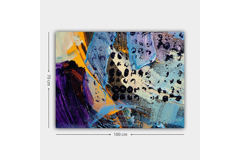 Lærred 70x100 cm - Abstrakt komposition med farverige former og teksturer - Blå / Sort / Orange - Boligtilbehør - Billeder & kunst - Billeder på lærred