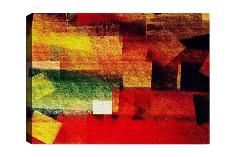 Lærred 70x100 cm - Abstrakt komposition med farverige geometriske former i røde, gule og grønne nuancer, Rød / Gul / Grøn
