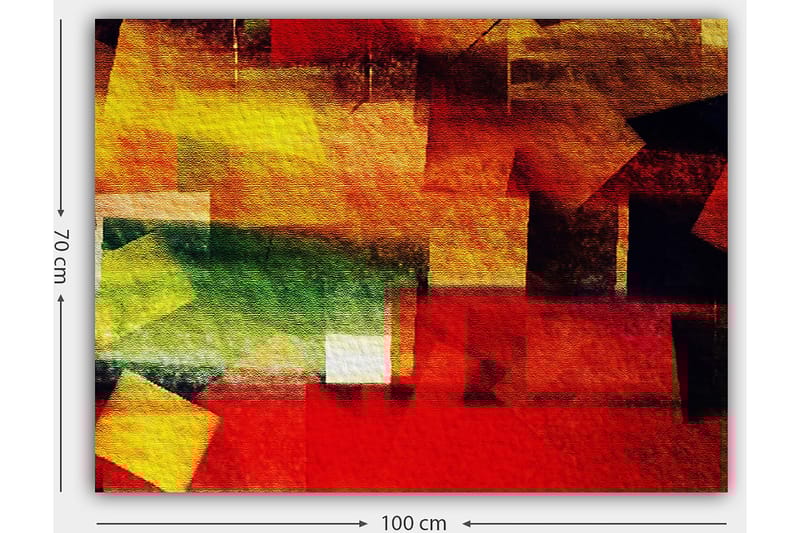 Lærred 70x100 cm - Abstrakt komposition med farverige geometriske former i røde, gule og grønne nuancer - Rød / Gul / Grøn - Boligtilbehør - Billeder & kunst - Billeder på lærred