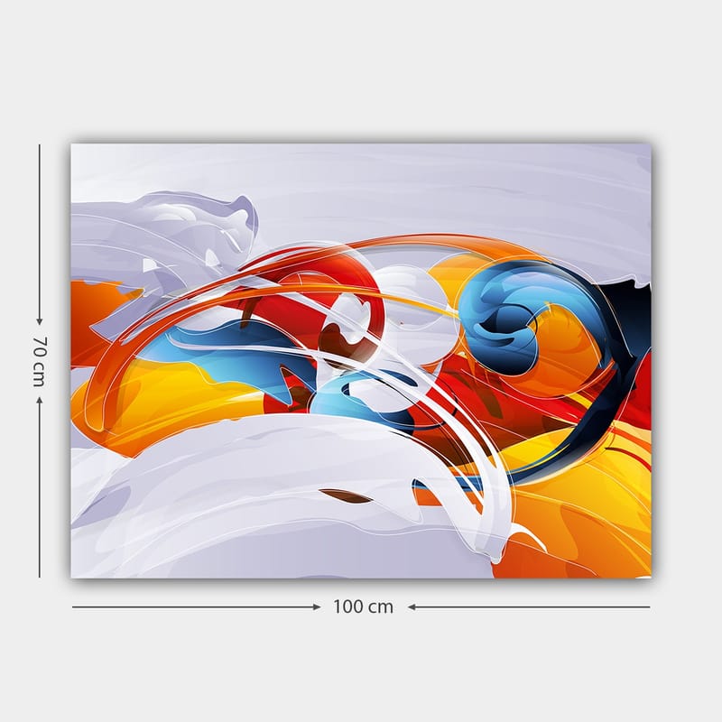 Lærred 70x100 cm - Abstrakt komposition med farverige gynger og former - Rød / Blå / Orange - Boligtilbehør - Billeder & kunst - Billeder på lærred