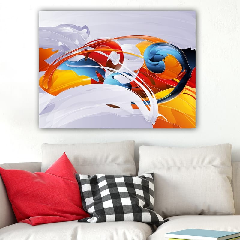 Lærred 70x100 cm - Abstrakt komposition med farverige gynger og former - Rød / Blå / Orange - Boligtilbehør - Billeder & kunst - Billeder på lærred