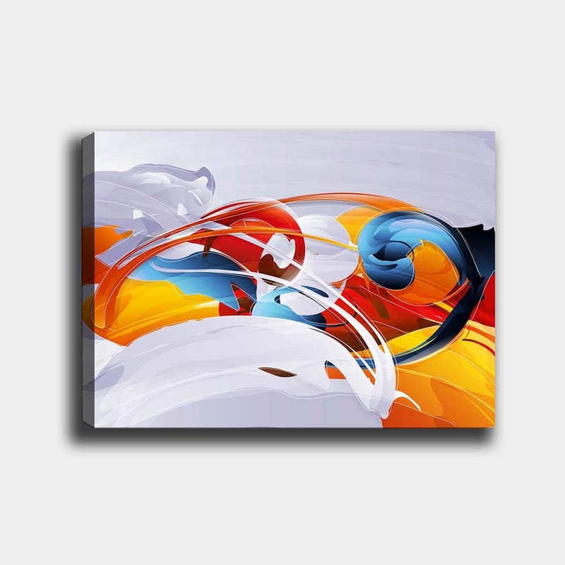 Lærred 70x100 cm - Abstrakt komposition med farverige gynger og former, Rød / Blå / Orange