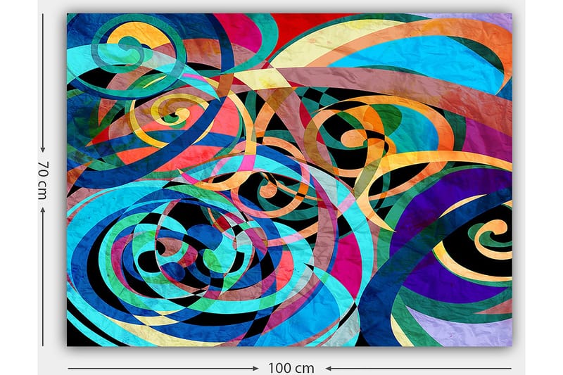 Lærred 70x100 cm - Abstrakt komposition med farverige spiraler og kurver, der skaber en dynamisk bevægelse - Turkis / Lilla / Rød - Boligtilbehør - Billeder & kunst - Billeder på lærred
