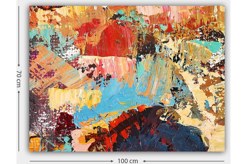 Lærred 70x100 cm - Abstrakt komposition med farverige penselstrøg, der skaber en dynamisk og levende følelse - Rød / Blå / Beige - Boligtilbehør - Billeder & kunst - Billeder på lærred