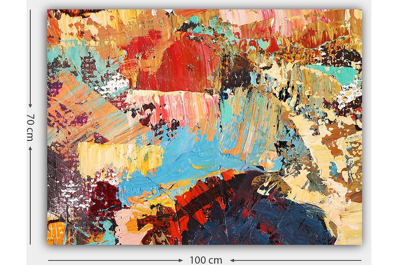Lærred 70x100 cm - Abstrakt komposition med farverige penselstrøg, der skaber en dynamisk og levende følelse - Rød / Blå / Beige - Boligtilbehør - Billeder & kunst - Billeder på lærred