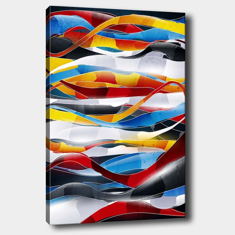 Lærred 70x100 cm - Abstrakt komposition med flydende linjer i stærke farver - Rød / Blå / Sort - Boligtilbehør - Billeder & kunst - Billeder på lærred