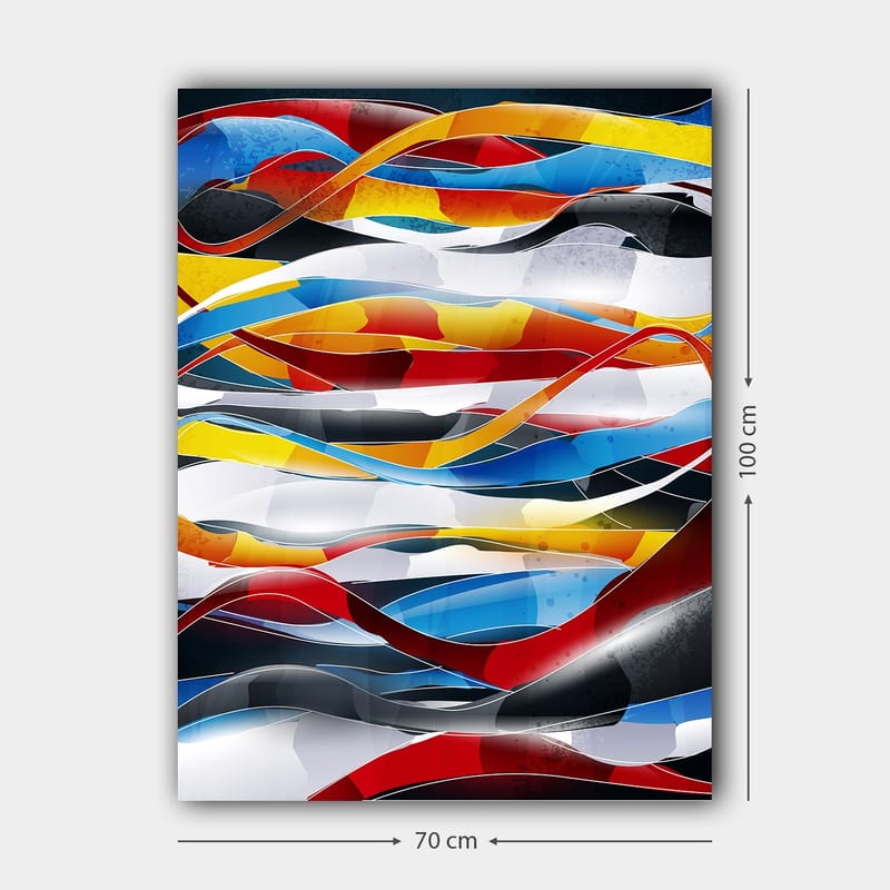 Lærred 70x100 cm - Abstrakt komposition med flydende linjer i stærke farver - Rød / Blå / Sort - Boligtilbehør - Billeder & kunst - Billeder på lærred