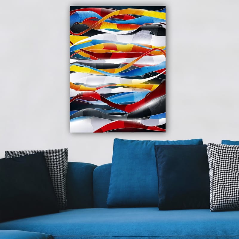 Lærred 70x100 cm - Abstrakt komposition med flydende linjer i stærke farver - Rød / Blå / Sort - Boligtilbehør - Billeder & kunst - Billeder på lærred