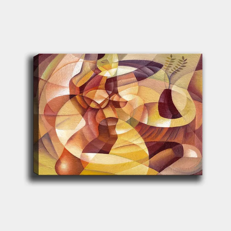 Lærred 70x100 cm - Abstrakt komposition med former og en vase - Guld / Brun / Beige - Boligtilbehør - Billeder & kunst - Billeder på lærred