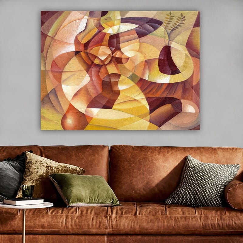 Lærred 70x100 cm - Abstrakt komposition med former og en vase - Guld / Brun / Beige - Boligtilbehør - Billeder & kunst - Billeder på lærred