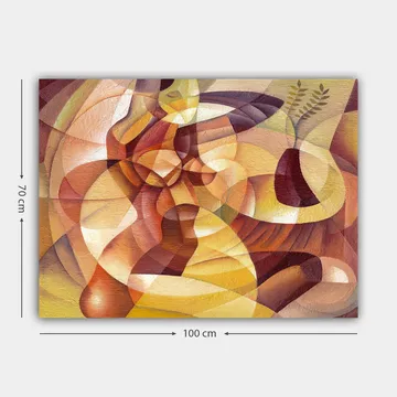 Lærred 70x100 cm - Abstrakt komposition med former og en vase - Guld / Brun / Beige - Boligtilbehør - Billeder & kunst - Billeder på lærred
