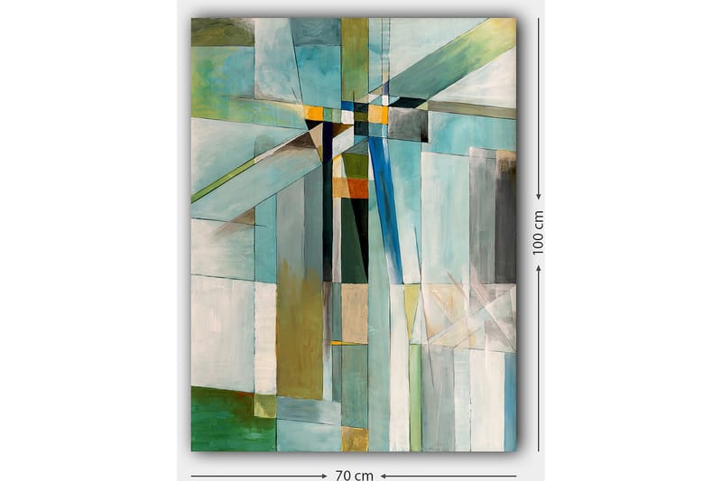 Lærred 70x100 cm - Abstrakt komposition med geometriske former i forskellige nuancer af blå og grøn - Blå / Grøn / Beige - Boligtilbehør - Billeder & kunst - Billeder på lærred